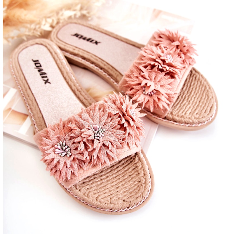 WJ1 Damtofflor med tygblommor Rosa Susana 2