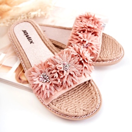 WJ1 Damtofflor med tygblommor Rosa Susana 3