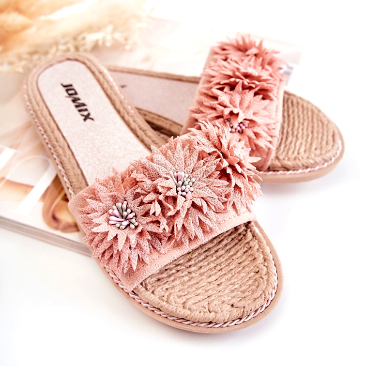 WJ1 Damtofflor med tygblommor Rosa Susana 3