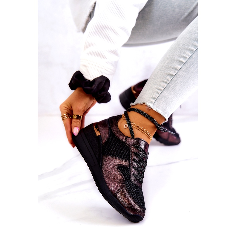 Läder Wedge Sneakers Med Mesh S.Barski Svart 4