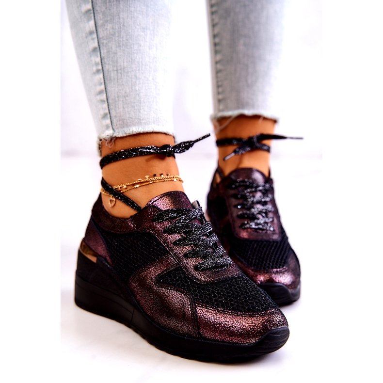 Läder Wedge Sneakers Med Mesh S.Barski Svart 5