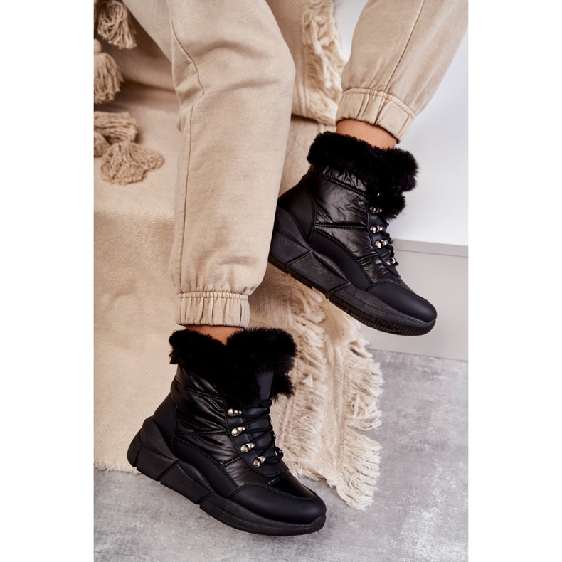 NEWS Snöskor med snörning för kvinnor Svart Anna 3