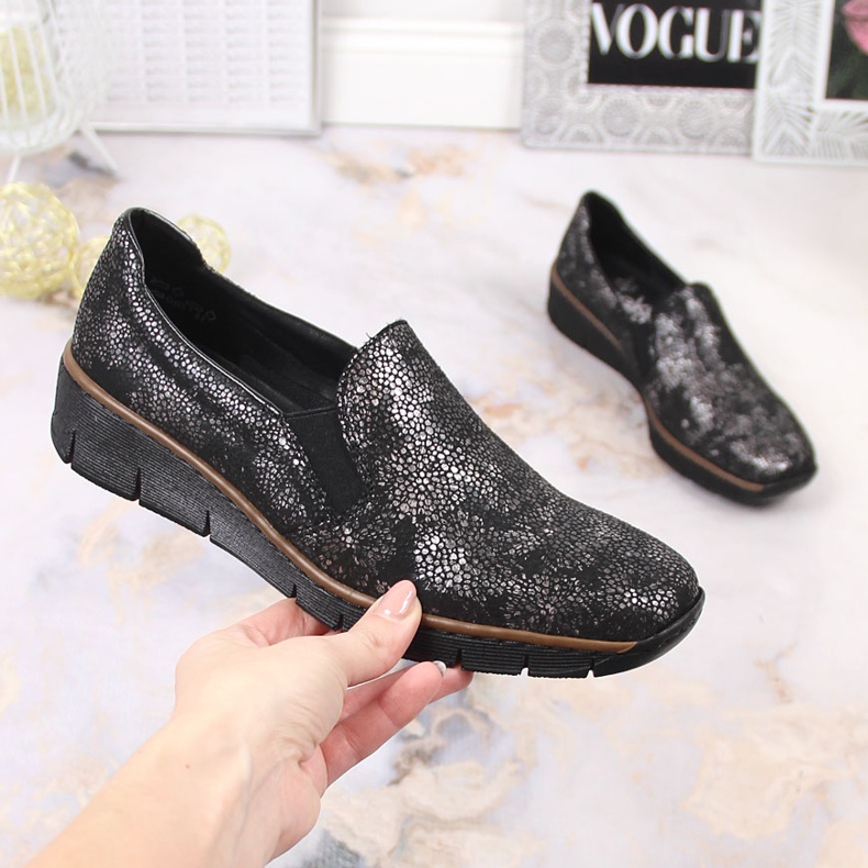 Bekväma slip-on skor med elastiska band Rieker W RKR166B svart 2