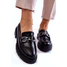 Kvinnors eko-läderskor la.fi svart med en kedja 4