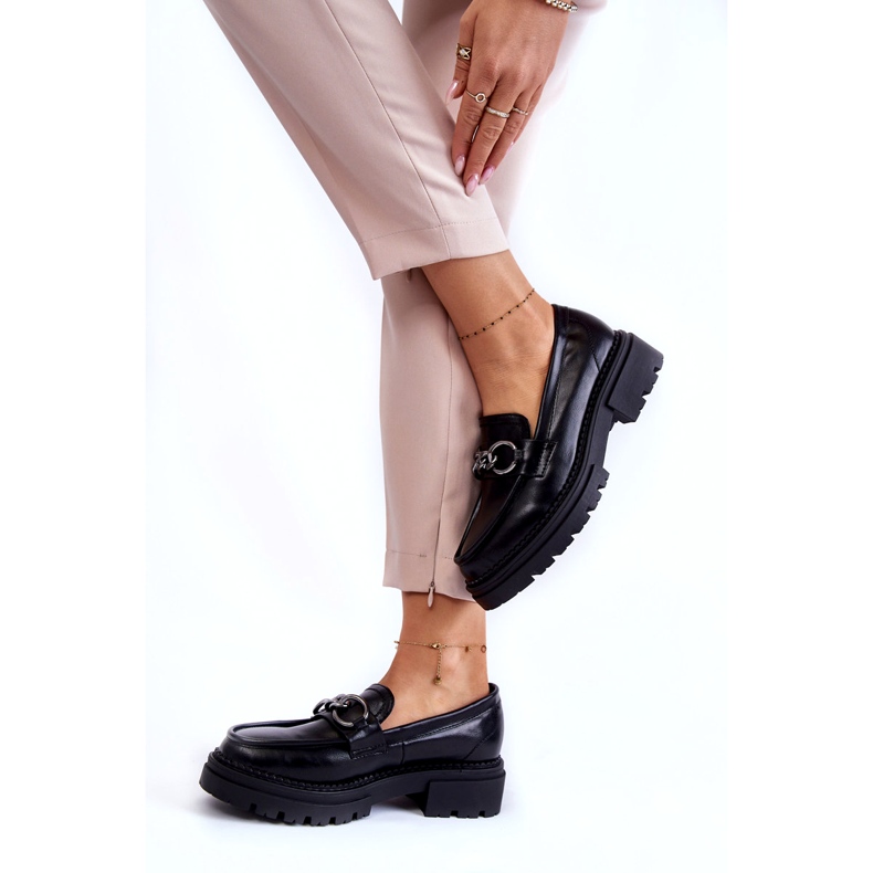 Kvinnors eko-läderskor la.fi svart med en kedja 3