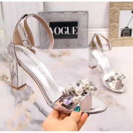 Spegelsandaler för damer med silverpärlor Sabatina B185-2 silver- 1