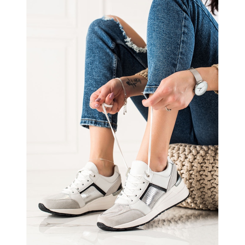 Evento Lädersportsneakers vit silver- 1