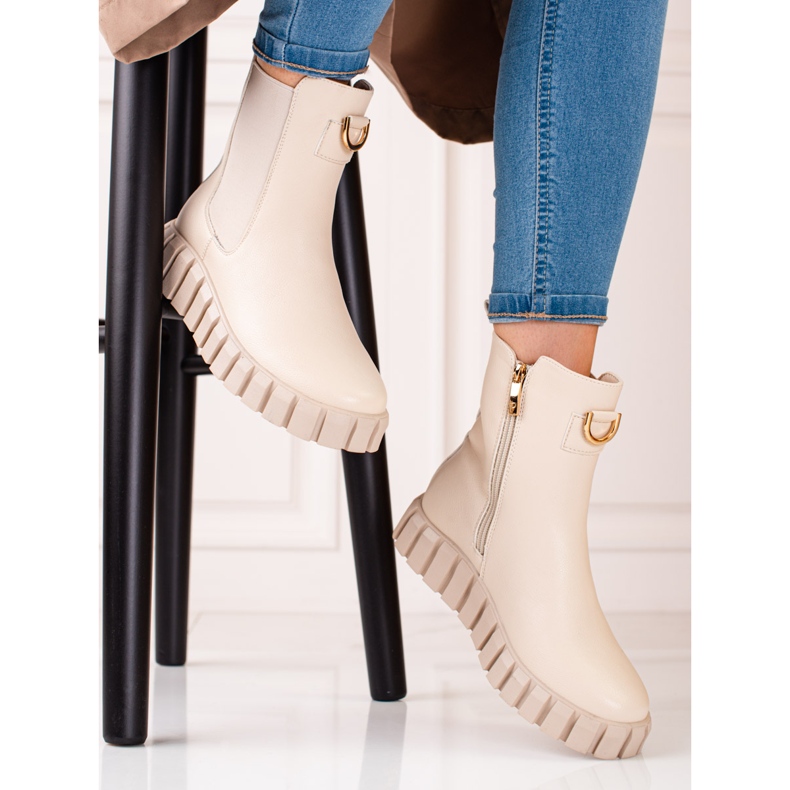 W. Potocki Plattstövlar för kvinnor Potocki beige 1