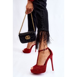 Röda Marisha glänsande högklackade sandaler 2