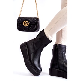 PL5 Kvinnors Läderstövlar På Den Svarta Plattformen 2