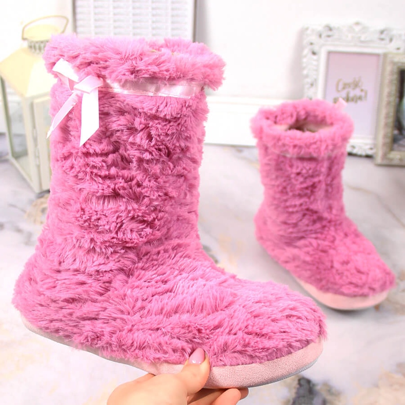 BM Kvinnors höga värmda pälstofflor rosa Stella 1