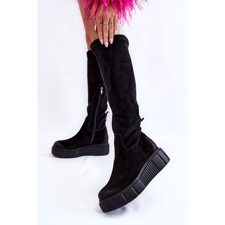 PL5 Mocka Platform Knä Boots Black Spectrum svart 2