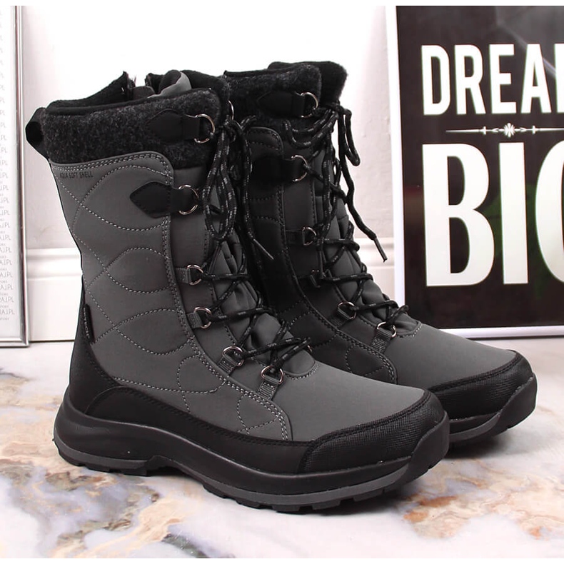 DK 2105 grå vattentäta snöstövlar med snörning och dragkedja 2