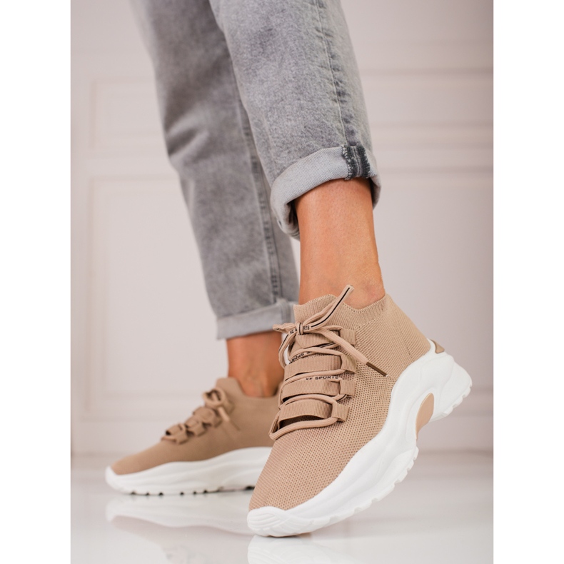 TRENDI Knytna Sneakers På Plattformen beige 1