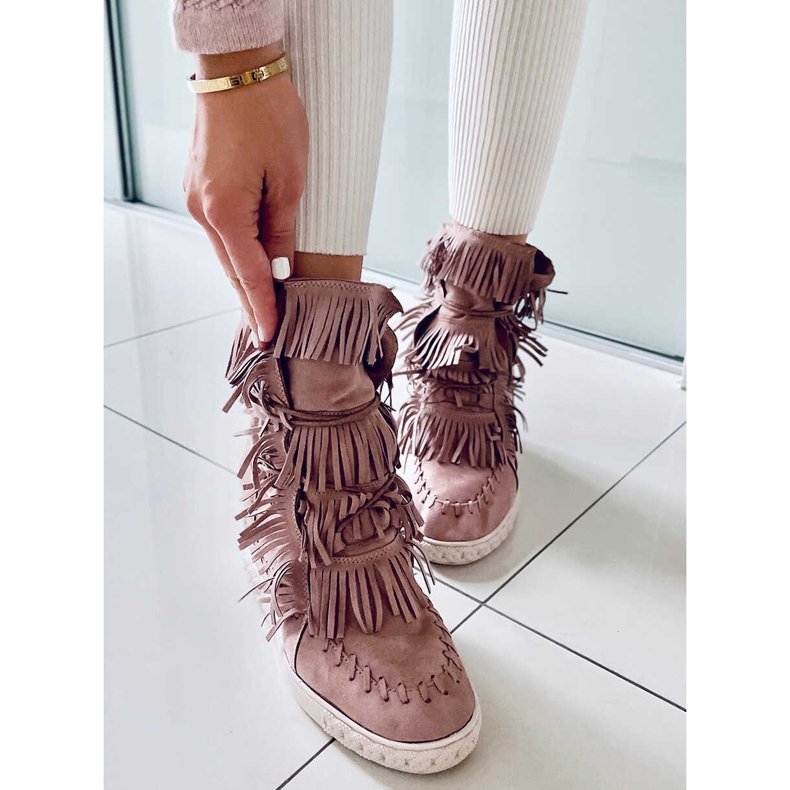 BM Peggy Pink sneakers med fransar i mocka rosa 2