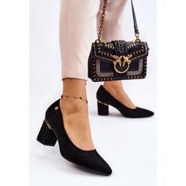 PS1 Klassiska mocka högklackade pumps med svart Derren-dekoration 2