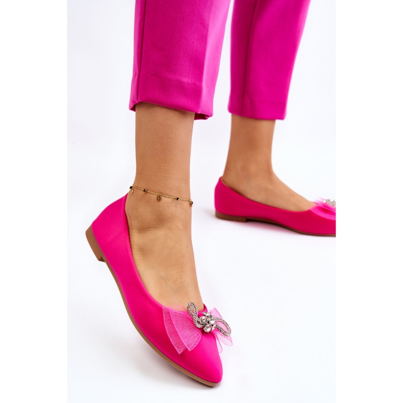 PS1 Ballerina med V-ringad dam med en dekorativ rosett Fuchsia Luminous rosa 2