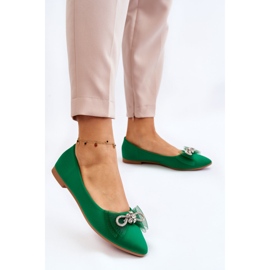 PS1 Spetsiga ballerinor för kvinnor med en dekorativ rosett grön lysande 2