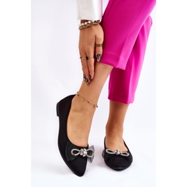 PS1 Spetsiga ballerinor för kvinnor med en dekorativ rosett Svart lysande 1