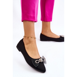 PS1 Spetsiga ballerinor för kvinnor med en dekorativ rosett Svart lysande 2