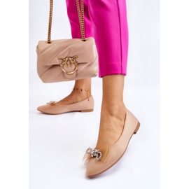 Spetsiga ballerinor för kvinnor med en dekorativ rosett Mörkbeige Lysande 2