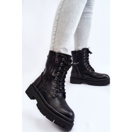 PG1 Dam Läder Lace Up Trapper Boots Svart Shanna 2