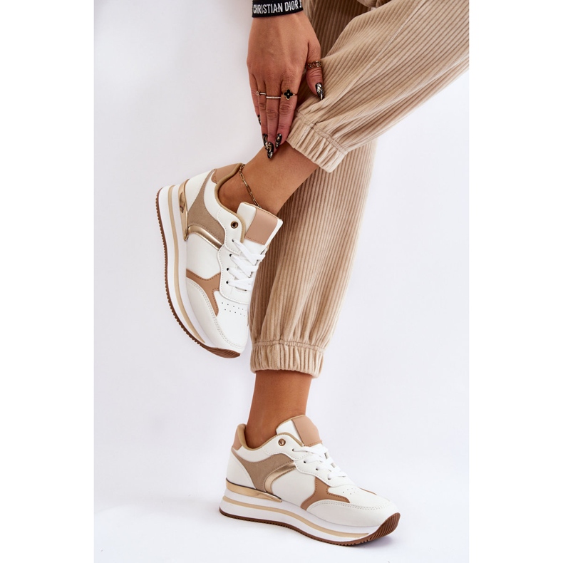 PG1 Fashionabla sportskor med wedge för kvinnor, vita och beige Yuki 2