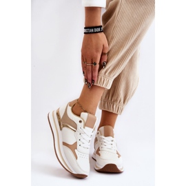 PG1 Fashionabla sportskor med wedge för kvinnor, vita och beige Yuki 1