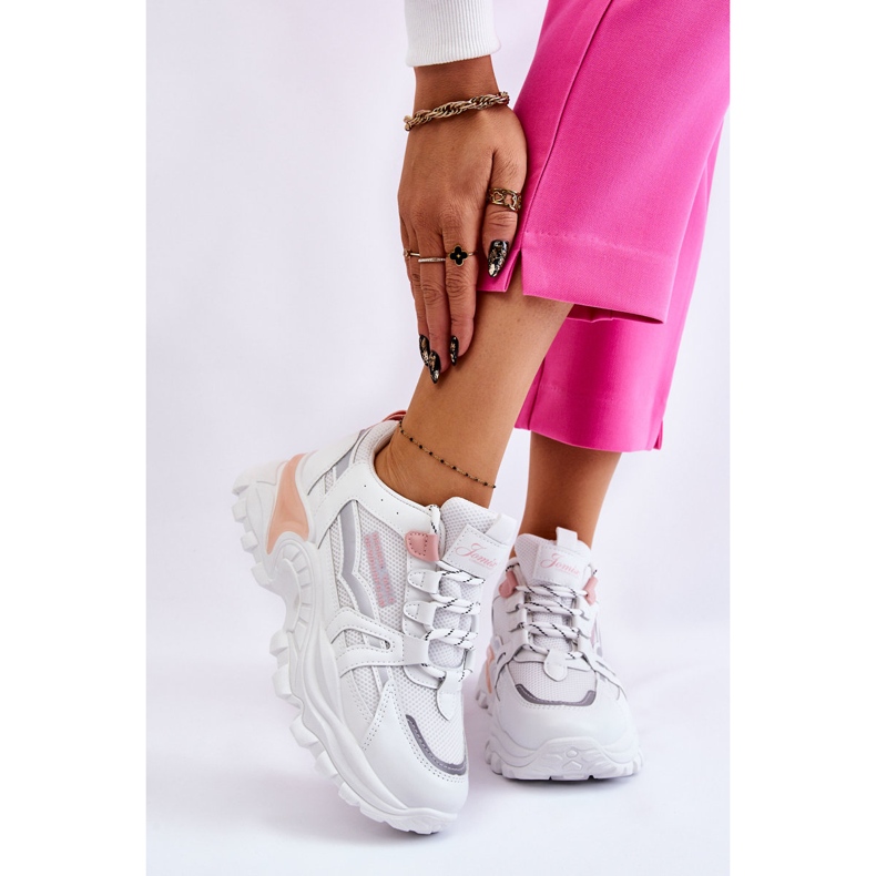 BM Fashionabla plattformssneakers för kvinnor Vit-rosa Biko 1