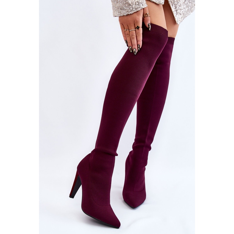 BM Högklackade stövlar med strumpa Burgundy Renoli röd mångfärgad 1