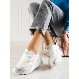 TRENDI Färgglada sneakers på plattformen vit rosa silver- 1