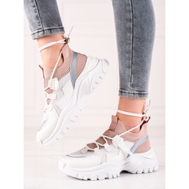 TRENDI Bekväma sneakers med snörning vit rosa 1