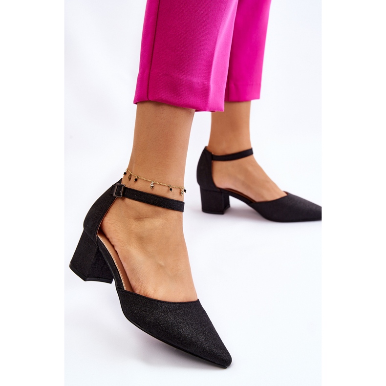PG1 Fashionabla Shiny Low Heel Pumps Svart Leilany 2