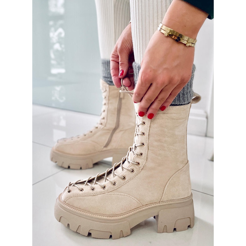 BM Wayne Beige damstövlar med snörning 1