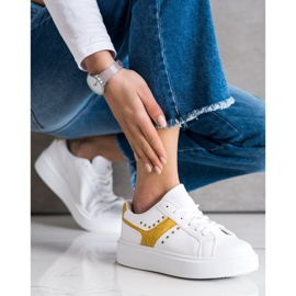 SHELOVET Casual Eco Leather Sneakers vit gul 2