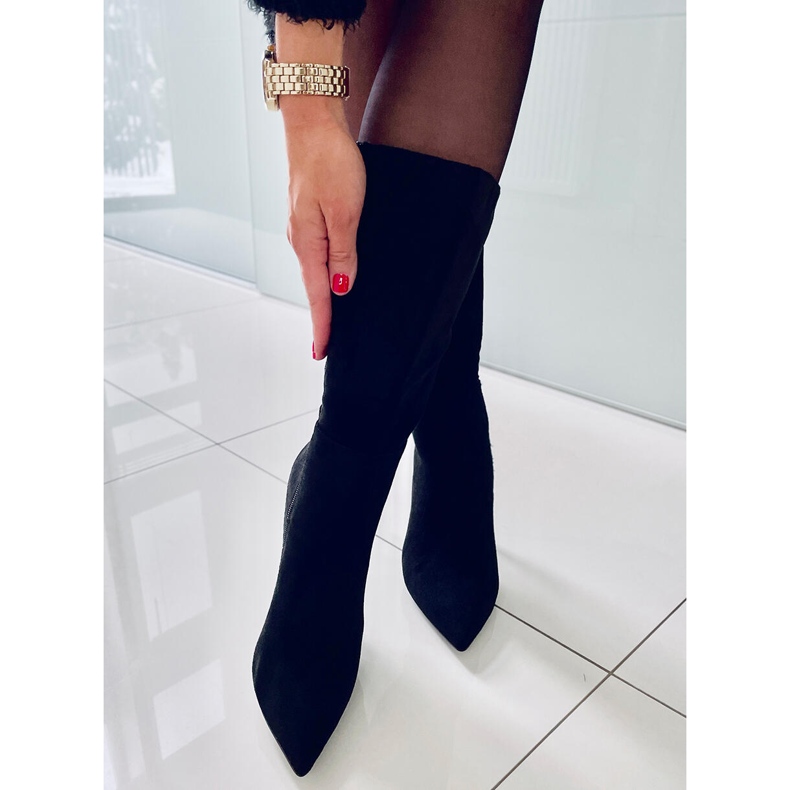 BM Klassiska stövlar med hög klack i mocka Marissa Black svart 2