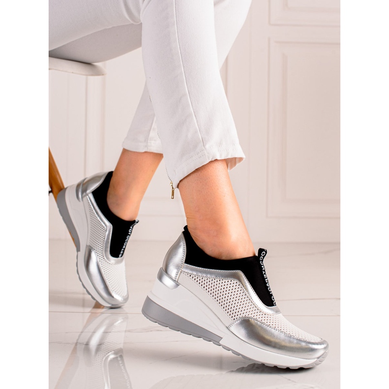 VINCEZA openwork sneakers vit silver- 2