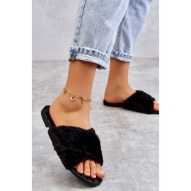 Platta klackar för kvinnor med päls Svart Lussie 2