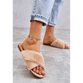 PA1 Platta klackar för kvinnor med naken Lussie-päls beige 2