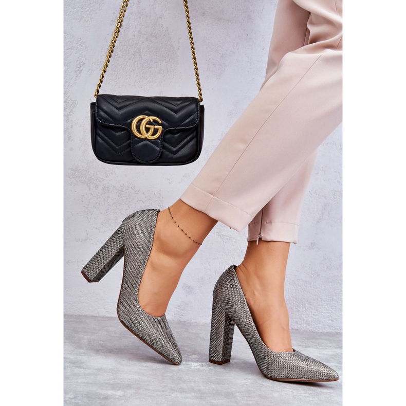 PA1 Blanka Pumps På En Klack Silver-Guld Elmira brun 2