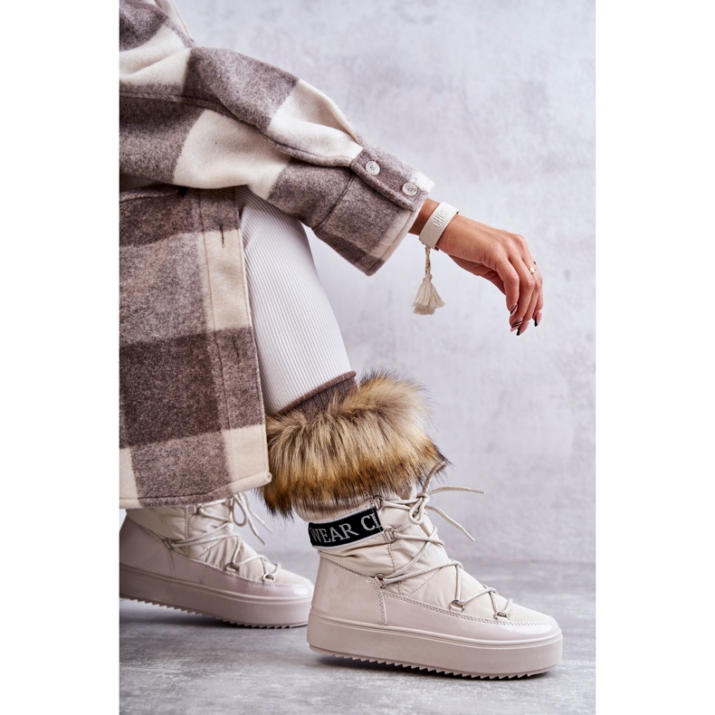 Kvinnors beige snörade snöstövlar 4
