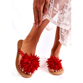 WJ1 Damtofflor med tygdekoration Eviana röd 3