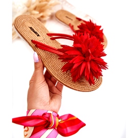 WJ1 Damtofflor med tygdekoration Eviana röd 2