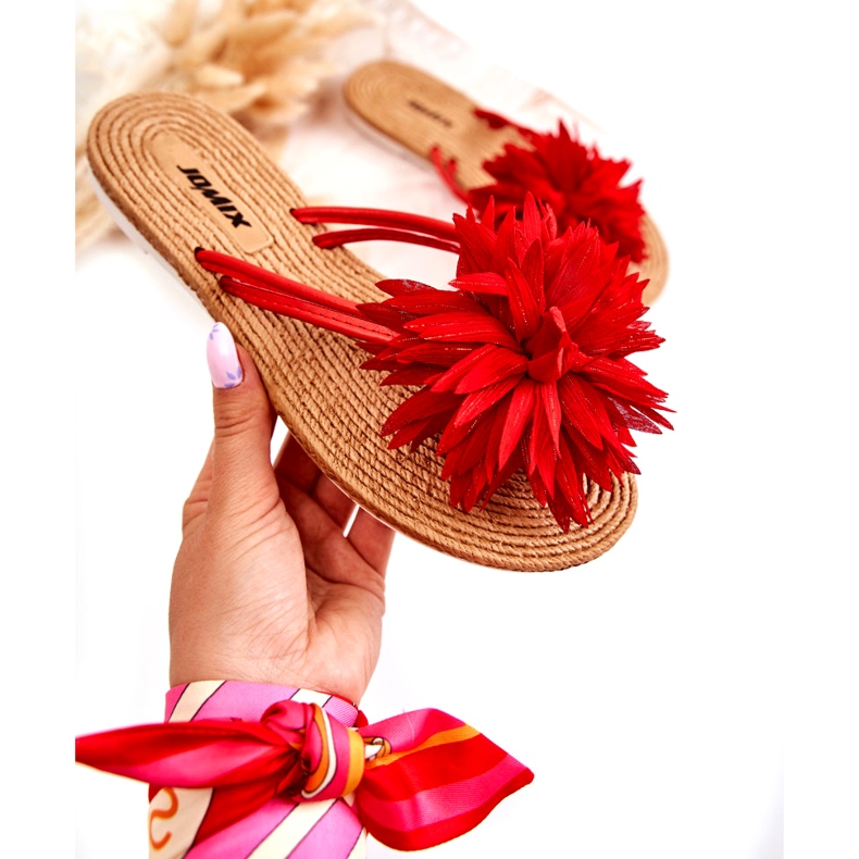 WJ1 Damtofflor med tygdekoration Eviana röd 2