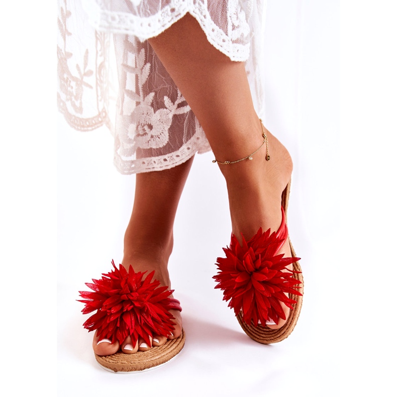 WJ1 Damtofflor med tygdekoration Eviana röd 4