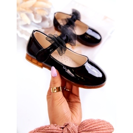 Vinceza Barnballerinaskor i lack med kardborreband och rosett, svarta 1