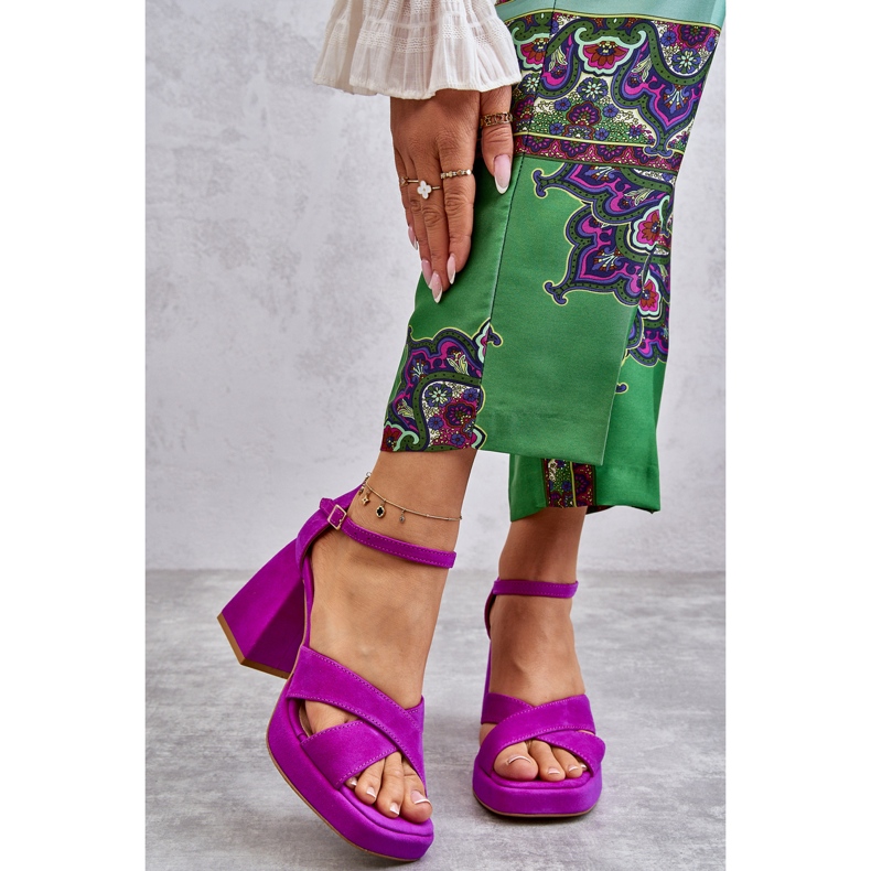 Lewski Shoes Damsandaler med hög klack i mocka Leski Skor 3221 Fuchsia rosa 1