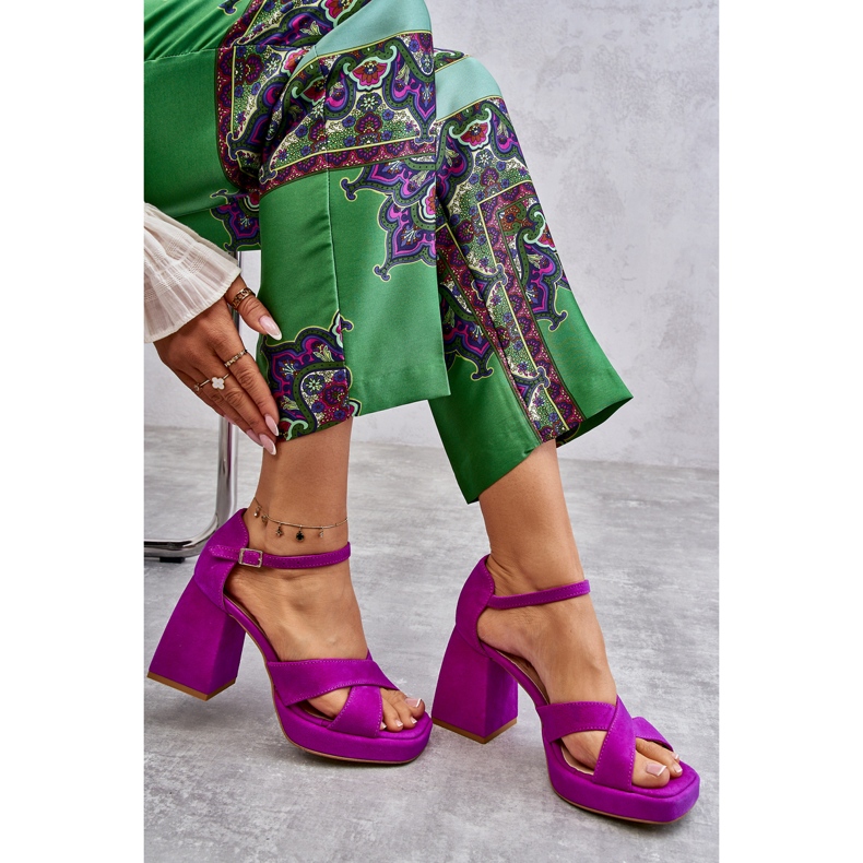 Lewski Shoes Damsandaler med hög klack i mocka Leski Skor 3221 Fuchsia rosa 2