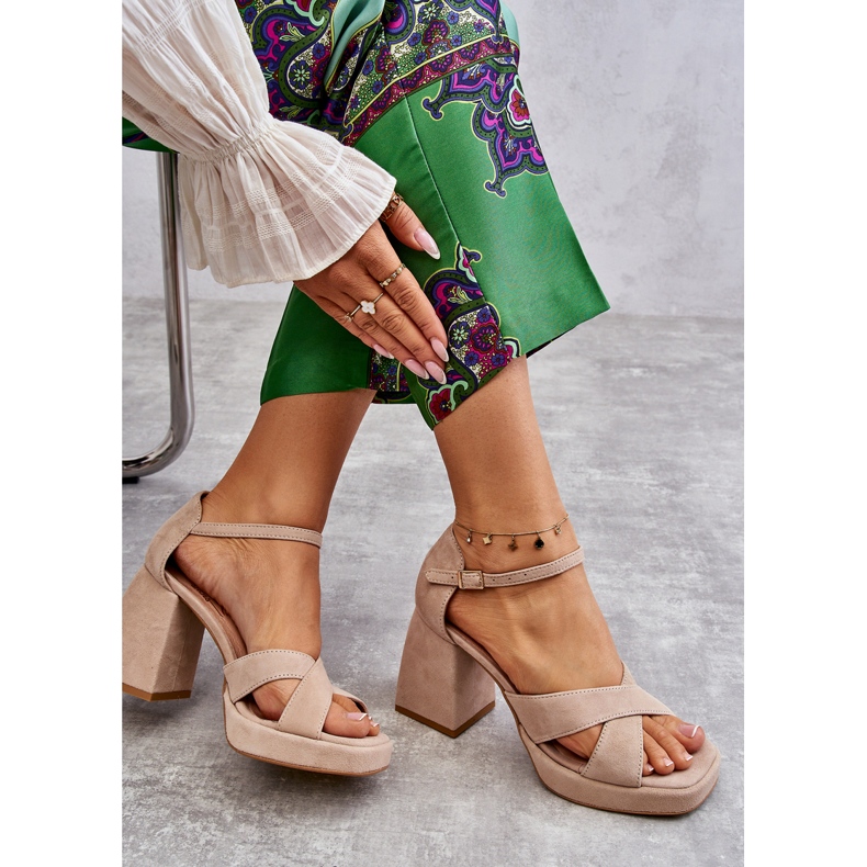 Lewski Shoes Dam mocka högklackade sandaler vänster skor 3221 Beige brun 1