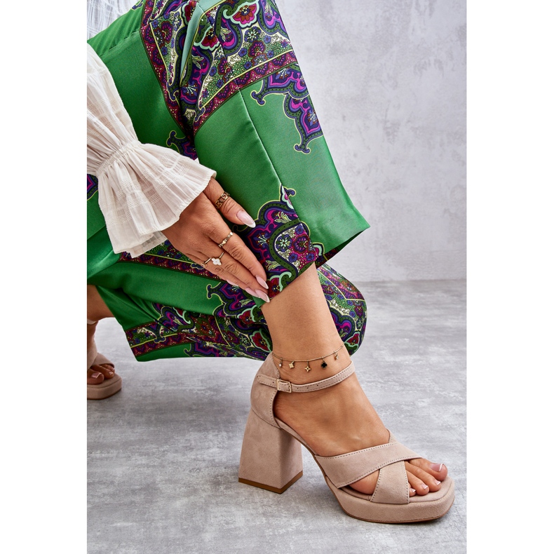 Lewski Shoes Dam mocka högklackade sandaler vänster skor 3221 Beige brun 2